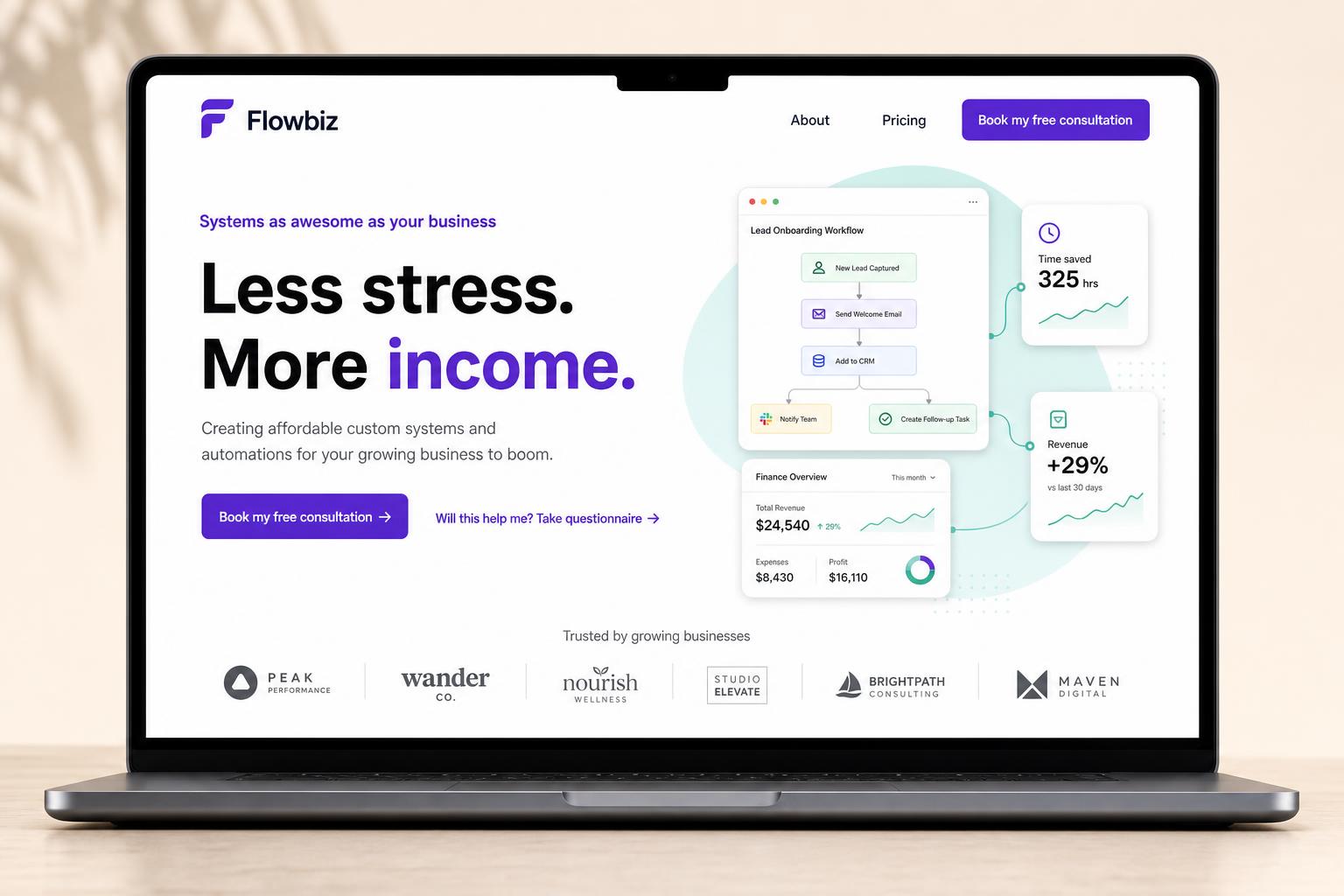 Flowbiz Homepage — Web Copy mockup